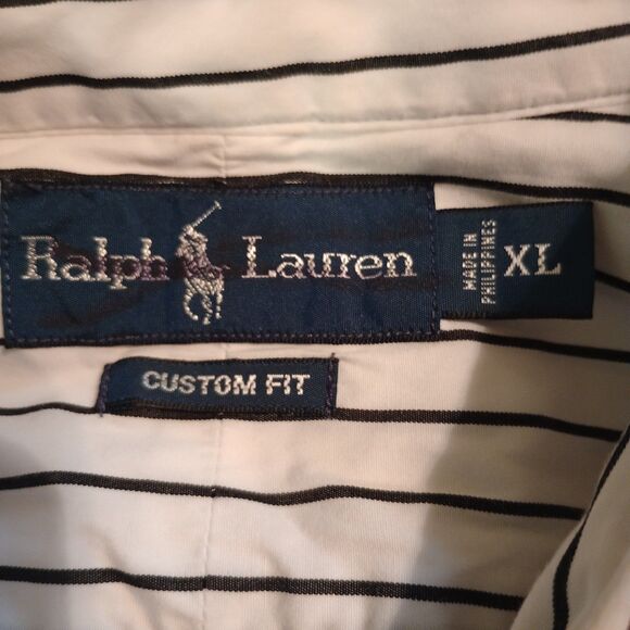 Ralph Lauren Men's Custom Fit L/S XL Button Up. Black/White Stripe 100% Cotton - Picture 5 of 9